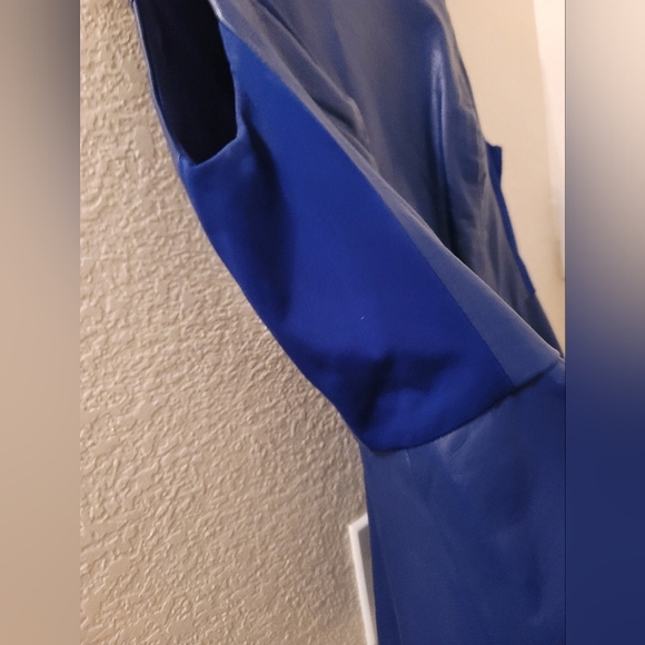 INC International Concepts Faux Leather Blue Peplum Top - Picture 3 of 5